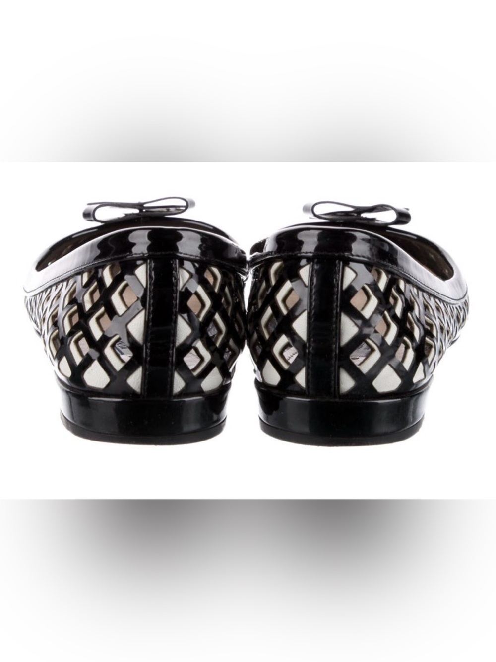 Prada Black Patent with White Accent, Pointed-Toe Cutout Flats, 6.5 - Picture 3 of 4